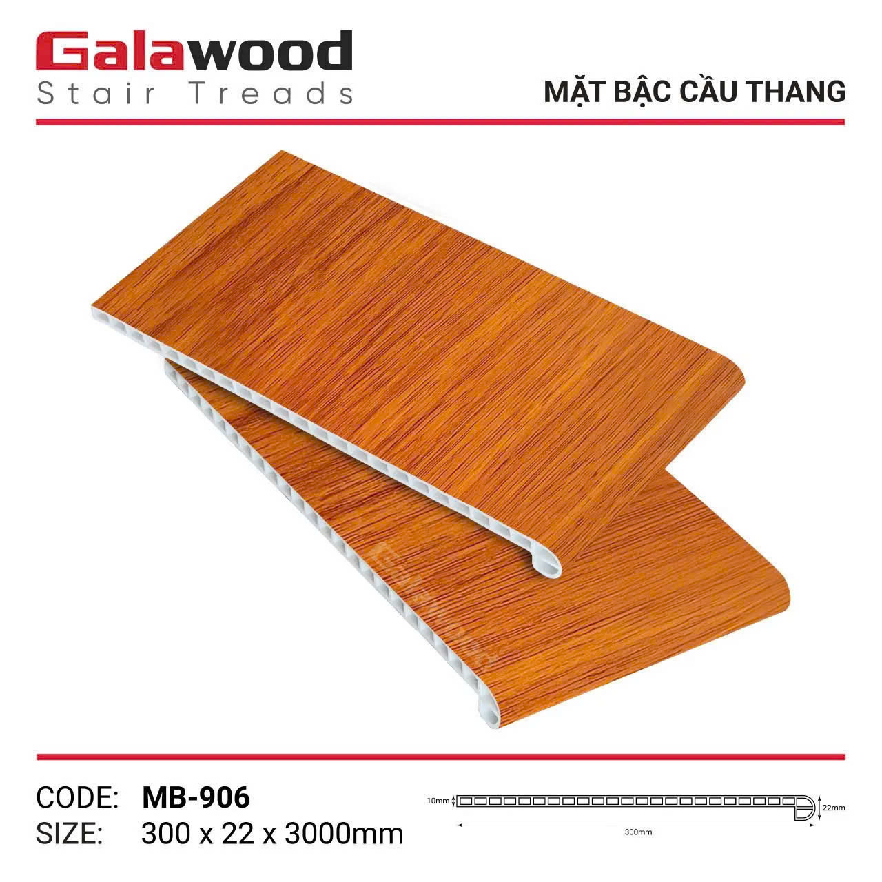 Mặt Bậc Cầu Thang Nhựa Giả Gỗ Galawood MB-906
